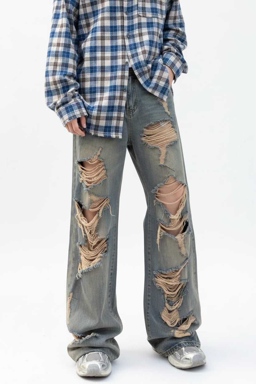 Jeans Distressed Ripped Denim Pants