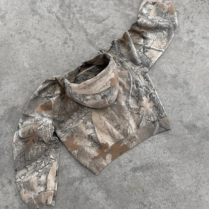 Retro Zip Up Hoodie  Camouflage Pattern