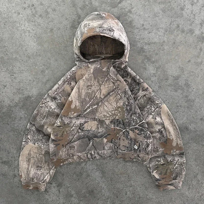 Retro Zip Up Hoodie  Camouflage Pattern