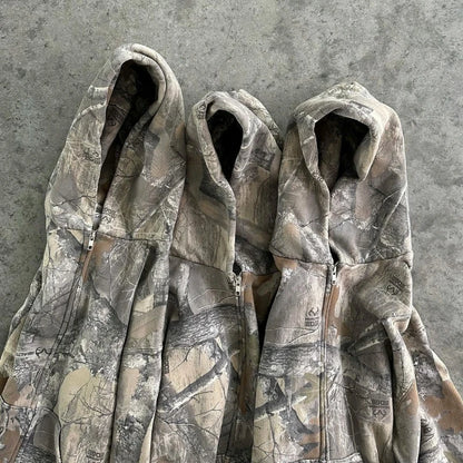 Retro Zip Up Hoodie  Camouflage Pattern