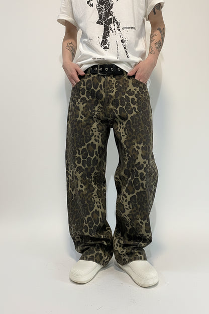 Vintage Leopard Print Baggy Wide Leg Jeans