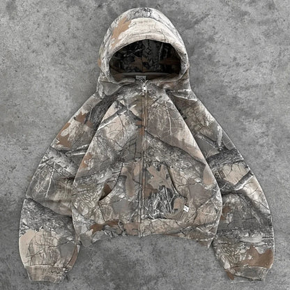 Retro Zip Up Hoodie  Camouflage Pattern